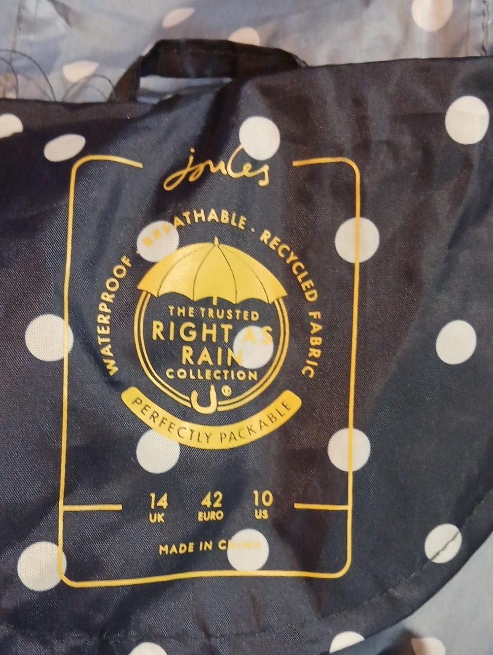 Joules NWT Womens 10 Rain Jacket Parka Blue Polka Dot Packable Waterproof Hooded - Picture 14 of 16